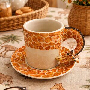 BLUE WITCH 3D Giraffe Head/Neck Handle Animal Print Espresso Cup and Saucer Set